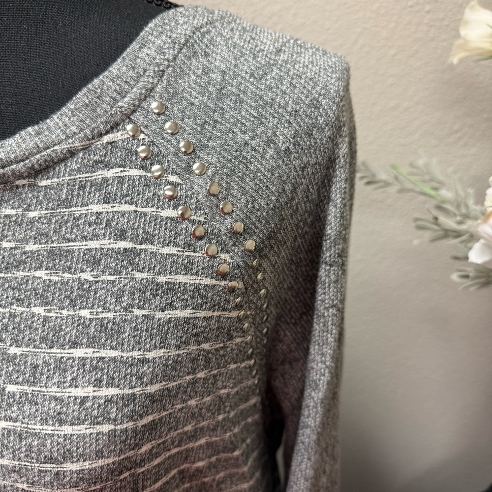 Project Gray Studded Stripe Sweater L | Cozy Fall Winter Metallic Knit Top - Picture 2 of 8